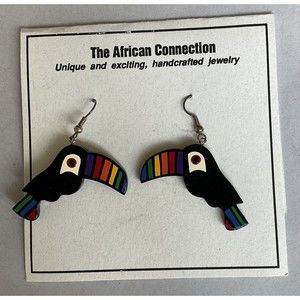The African Connection African Handcrafted/Hand Toucan Bird Wood Earrings.